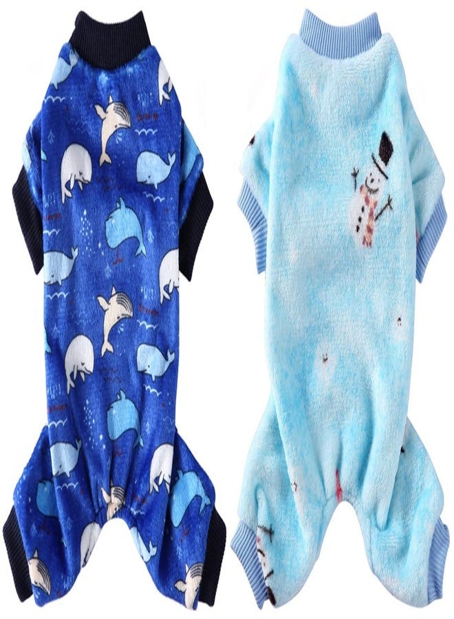 PETANGEL 2 Pcs Dog Bodysuits for Small Dog Boy Girl Fleece Puppy pjs Jammies 4 Leg Dog Clothes for Maltese, Shihtzu Winter Warm Onesies Jumpsuit Clothing for Pet Dogs Cats Male & Female (Size: L) - Image 1